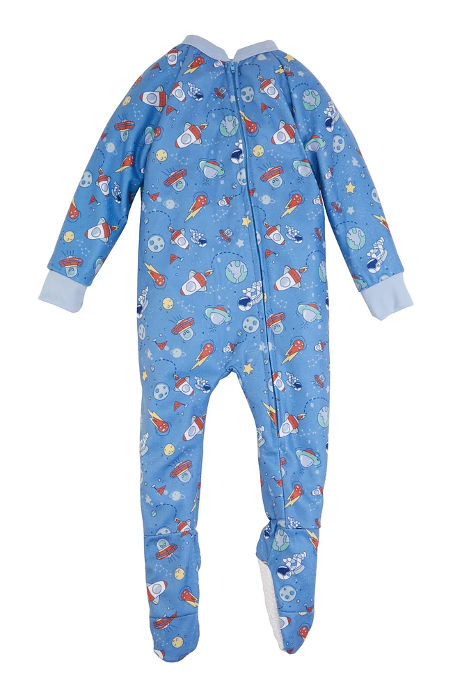 Toddler Boys Fleece Printed Pattern Footed Pajamas,