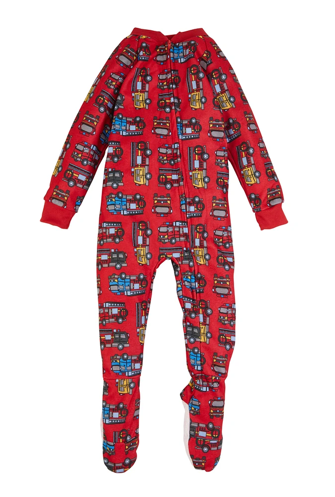 Toddler Boys Graphic Zip Front Footed Pajamas, Red,