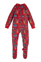 Toddler Boys Graphic Zip Front Footed Pajamas, Red,