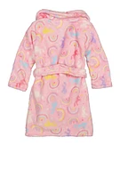 Toddler Girls Rainbow Print Bath Robe with Sherpa Slippers, Pink, Size 3T