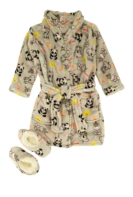 Toddler Girls Unicorn Robe with Sherpa Slippers, Grey, Size 4T