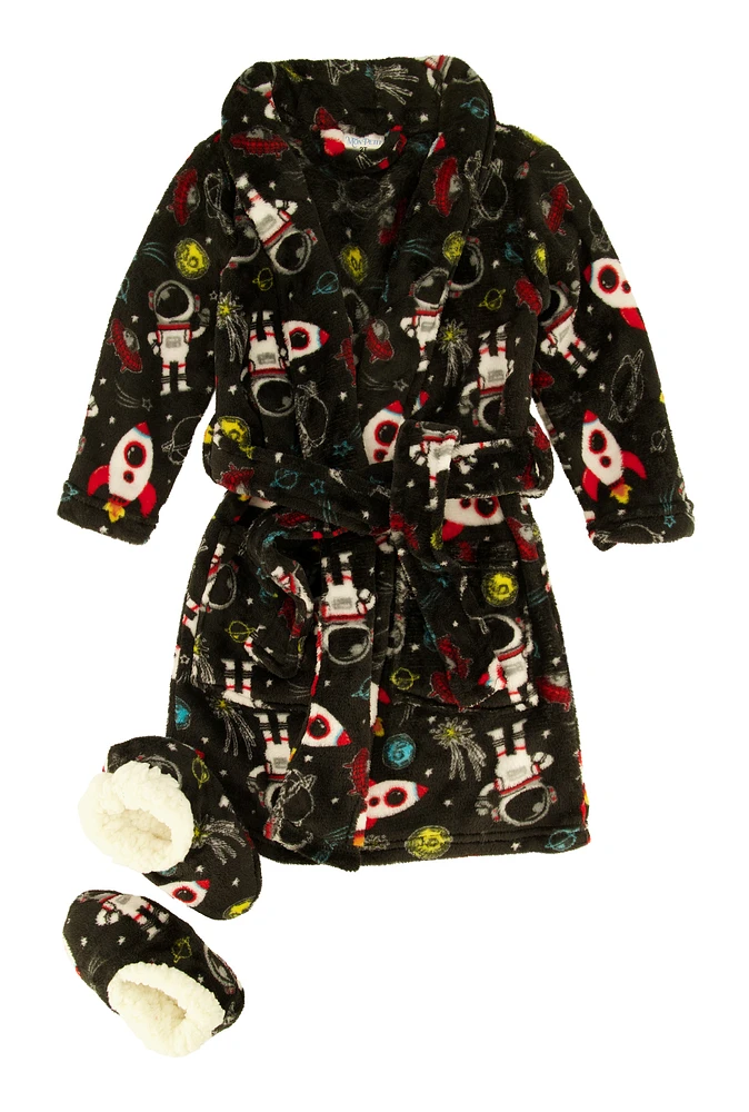 Toddler Boys Space Print Robe with Slippers, Multi,