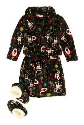 Toddler Boys Space Print Robe with Slippers, Multi, Size 4T