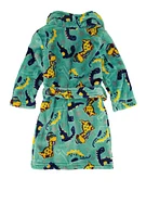 Toddler Boys Dinosaur Robe and Sherpa Slippers, Green, Size 2T