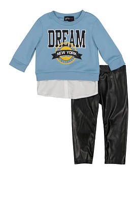 Baby Girls 12-24M Dream New York Graphic Sweatshirt and Leggings, Blue, Size 12M