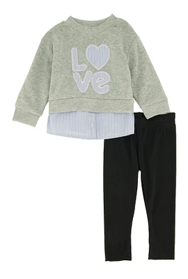 Baby Girls 12-24M Love Striped Hem Sweatshirt and Leggings, Grey, Size 18M