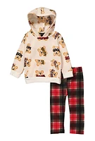 Baby Girls 12-24M Love Teddy Bear Print Hoodie and Plaid Leggings, Multi, Size 18M