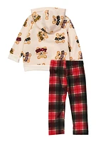 Baby Girls 12-24M Love Teddy Bear Print Hoodie and Plaid Leggings, Multi, Size 18M