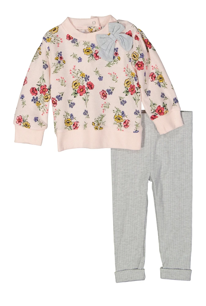 Baby Girls 12-24M Floral Waffle Knit Top and Leggings, Pink, Size 12M