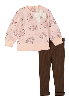 Baby Girls 12-24M Bow Detail Floral Print Top and Leggings, Pink, Size 12M