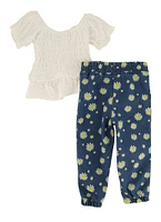 Baby Girls 12-24M Eyelet Peasant Top and Floral Joggers, White, Size 18M