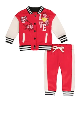 Baby Girls 12-24M Love Graphic Varsity Jacket and Joggers, Pink, Size 12M