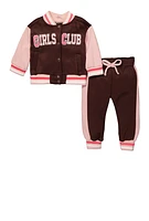 Baby Girls 12-24M Club Varsity Jacket and Joggers, Brown,