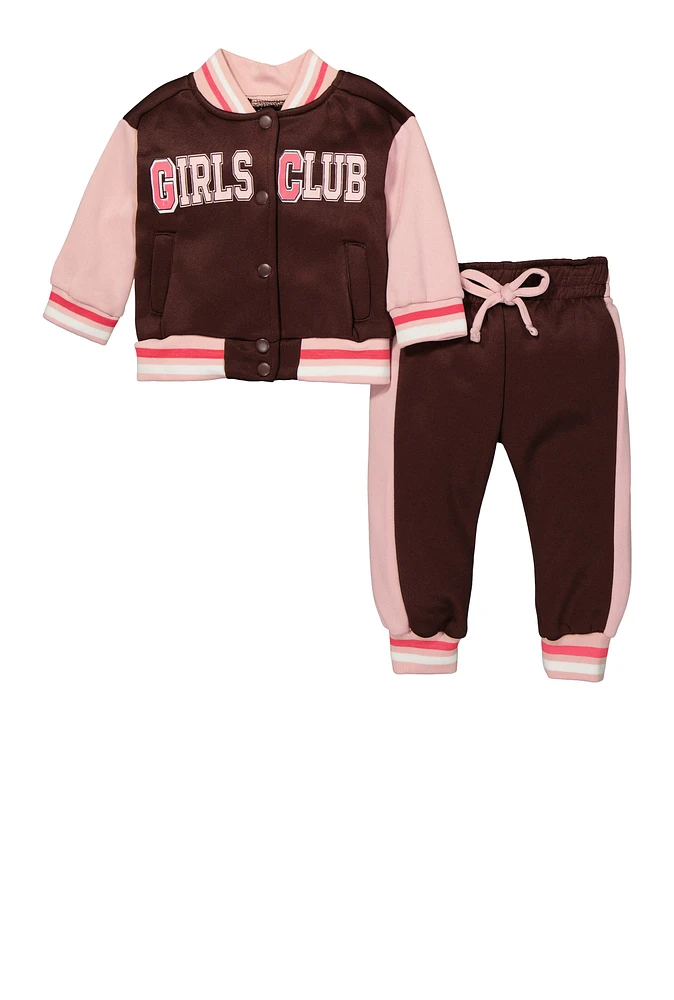 Baby Girls 12-24M Girls Club Varsity Jacket and Joggers, Brown, Size 18M