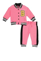 Baby Girls 12-24M Boss Graphic Back Varsity Jacket and Joggers, Pink, Size 24M