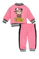 Baby Girls 12-24M Boss Graphic Back Varsity Jacket and Joggers, Pink, Size 24M