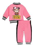 Baby Girls 12-24M Boss Graphic Back Varsity Jacket and Joggers, Pink, Size 12M
