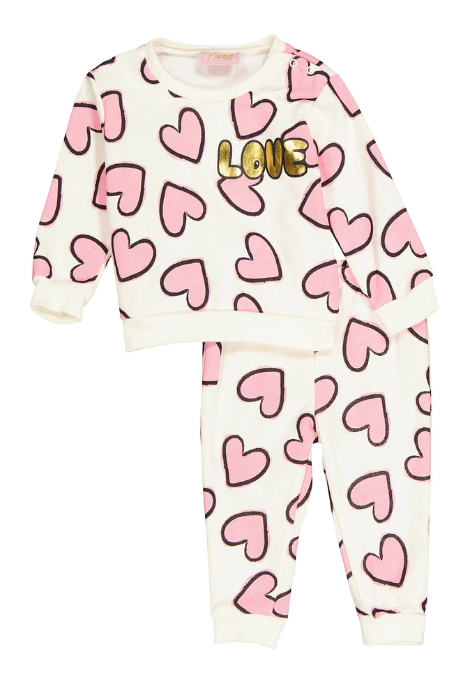 Baby Girls 12-24M Foil Love Graphic Print Sweatshirt and Joggers, White, Size 18M