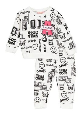 Baby Girls 12-24M Amazing Graphic Print Sweatshirt and Joggers, White,