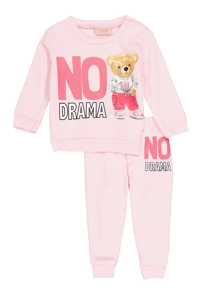 Baby Girls 12-24M No Drama Graphic Sweatshirt and Sweatpants, Pink, Size 24M