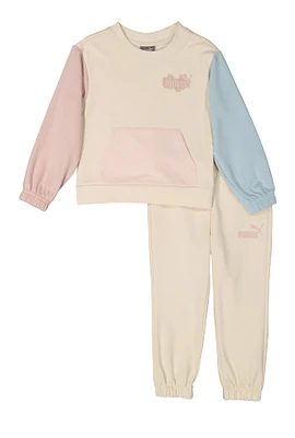 Baby Girls 12-24M Puma Color Block Pullover Sweatshirt and Joggers, Beige, Size 18M