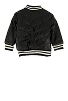 Baby Girls 12-24M B Initial Faux Leather Varsity Jacket, Black, Size 18M