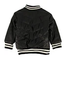 Baby Girls 12-24M B Initial Faux Leather Varsity Jacket, Black, Size 12M