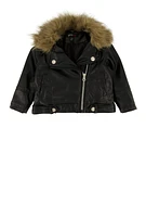 Baby Girls 12-24M Faux Fur Trim Leather Moto Jacket,