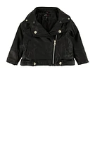 Baby Girls 12-24M Faux Fur Trim Leather Moto Jacket,