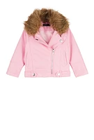 Baby Girls 12-24M Faux Fur Trim Faux Leather Moto Jacket, Pink, Size 12M