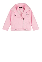 Baby Girls 12-24M Faux Fur Trim Faux Leather Moto Jacket, Pink, Size 12M