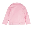 Baby Girls 12-24M Faux Fur Trim Faux Leather Moto Jacket, Pink, Size 12M