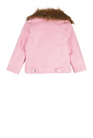 Baby Girls 12-24M Faux Fur Trim Faux Leather Moto Jacket, Pink, Size 12M