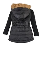 Baby Girls 12-24M Sweater Sleeve Belted Puffer Jacket, Black, Size 18M