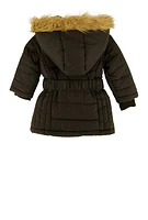 Baby Girls 12-24M Hooded Belted Puffer Jacket, Black, Size 12M