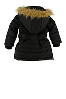 Baby Girls 12-24M Faux Fur Trim Puffer Jacket, Black, Size 18M