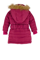 Baby Girls 12-24M Faux Fur Trim Puffer Jacket, Pink, Size 24M