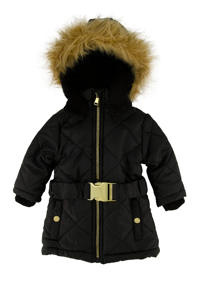 Baby Girls 12-24M Belted Long Puffer Jacket,