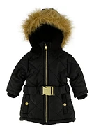 Baby Girls 12-24M Belted Long Puffer Jacket,