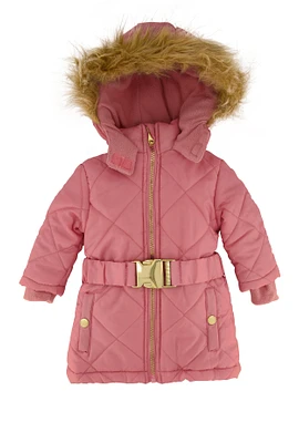 Baby Girls 12-24M Belted Long Puffer Jacket, Pink, Size 18M