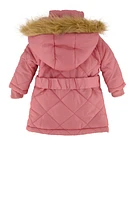 Baby Girls 12-24M Belted Long Puffer Jacket, Pink,