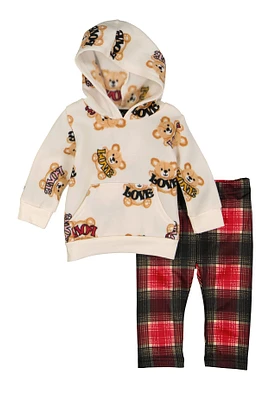 Baby Girls 0-9M Love Bear Hoodie and Plaid Leggings Set, Multi, Size 3M