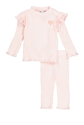 Baby Girls 0-9M Ribbed Heart Embroidered Top and Leggings, Pink, Size 3-6M