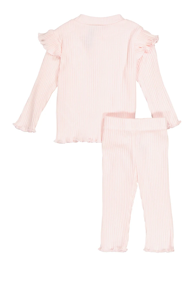 Baby Girls 0-9M Ribbed Heart Embroidered Top and Leggings, Pink, Size 3-6M