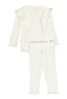 Baby Girls 0-9M Rib Knit Long Sleeve Top and Leggings, White, Size 0-3M
