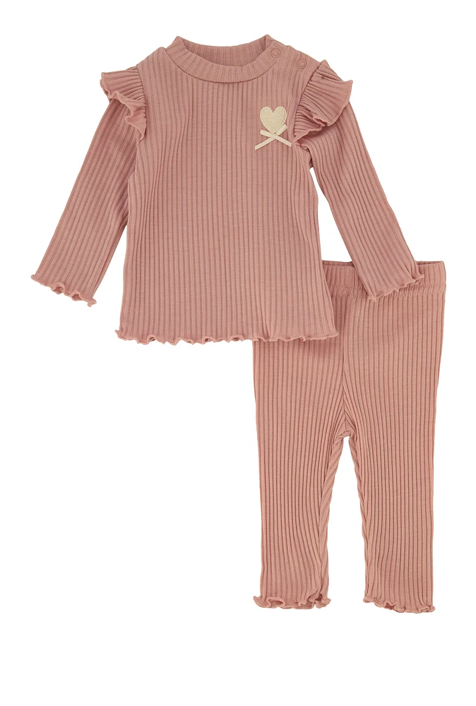 Baby Girls 0-9M Heart Long Sleeve Top and Leggings, Pink, Size 3-6M