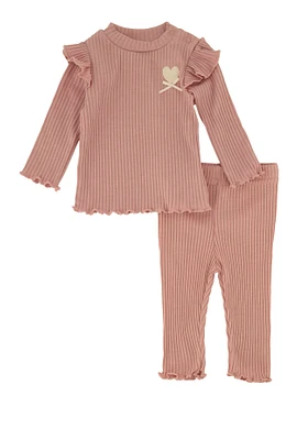 Baby Girls 0-9M Heart Long Sleeve Top and Leggings, Pink, Size 3-6M