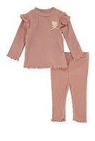 Baby Girls 0-9M Heart Long Sleeve Top and Leggings, Pink, Size 3-6M