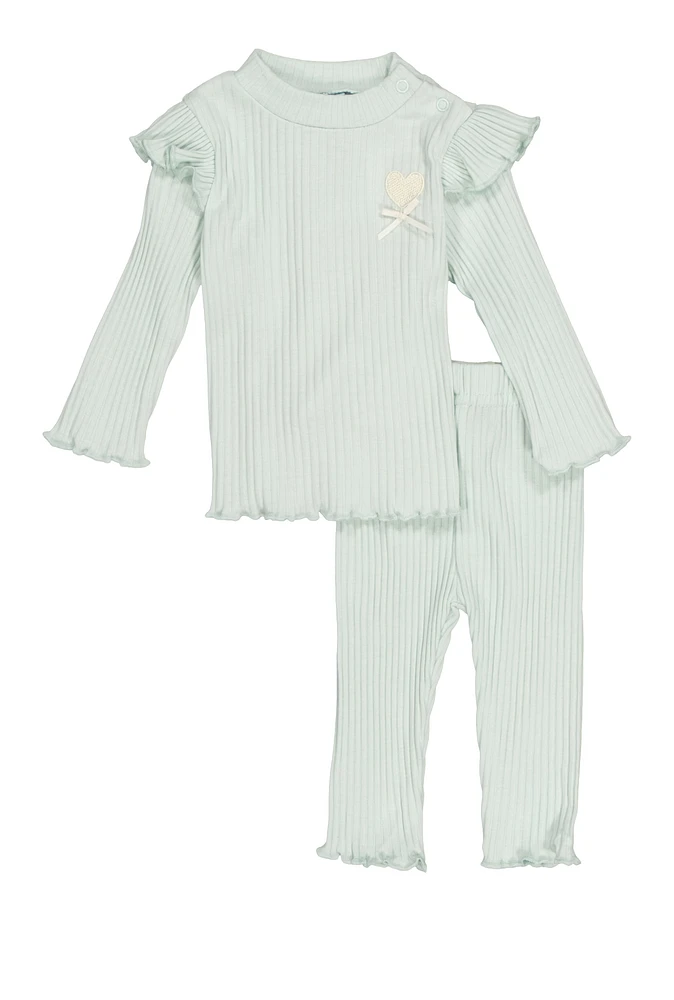Baby Girls 0-9M Lettuce Edge Blouse and Leggings, Green,