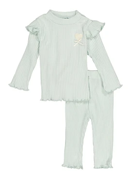 Baby Girls 0-9M Lettuce Edge Blouse and Leggings, Green,